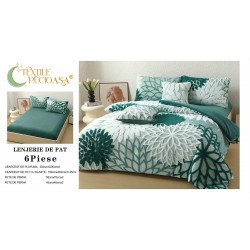 Lenjerie de Pat Cocolino cu Model în Relief, 6 Piese, Cearșaf cu Elastic - Verde Smarald,  LEC-131