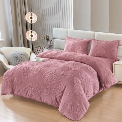 Set Lenjerie Pufoasa Cocolino cu Elastic, 4 Piese, Pat 2 Persoane, cu Imprimeu in Relief, Fluturi 3D, Roz, LEC-091