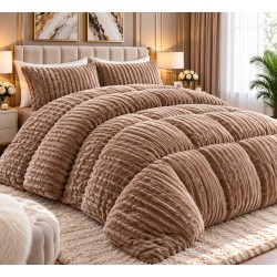 Lenjerie de pat Cocolino cu pilotă inclusă și cearșaf cu elastic, 4 piese, blană de iepure Cappuccino, LCE-015