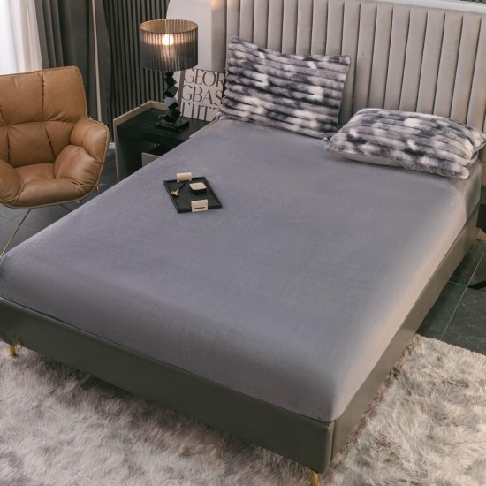 Lenjerie de Pat Premium JOJO Home, 4 Piese, Blăniță Artificială Tip Iepure, Cearșaf cu Elastic – Gri, LJH-001 Lenjerii Blanita Iepure