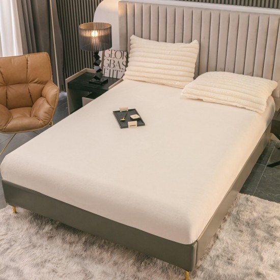 Lenjerie de Pat Premium JOJO Home, 4 Piese, Blăniță Artificială Tip Iepure, Cearșaf cu Elastic – Crem, LJH-003 Lenjerii Blanita Iepure