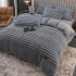 Lenjerie de Pat Premium JOJO Home, 4 Piese, Blăniță Artificială Tip Iepure, Cearșaf cu Elastic – Gri Inchis, LJH-005