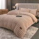 Lenjerie de Pat Premium JOJO Home, 4 Piese, Blăniță Artificială Tip Iepure, Cearșaf cu Elastic – Bej, LJH-006 Lenjerii Blanita Iepure