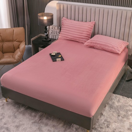 Lenjerie de Pat Premium JOJO Home, 4 Piese, Blăniță Artificială Tip Iepure, Cearșaf cu Elastic – Roz, LJH-009 Lenjerii Blanita Iepure