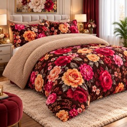 Pilotă Cocolino cu Blăniță 200×230 cm + 2 Fețe de Pernă – Model Floral Bordo, PDC-038