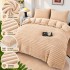Set Lenjerie Pufoasă Cocolino cu Elastic 4 Piese, Pat Dublu, Crem, Model Dungi Reliefati, LEC-163