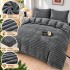 Set Lenjerie Pufoasă Cocolino cu Elastic 4 Piese, Pat Dublu, Gri antracit, Model Dungi Reliefati, LEC-161