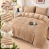 Set Lenjerie Pufoasă Cocolino cu Elastic 4 Piese, Pat Dublu, Bej, Model Dungi Reliefati, LEC-160