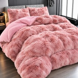Pilota Fluffy cu Blăniță 200x230 cm + 2 fețe de pernă – Roz Pudră, PF-037