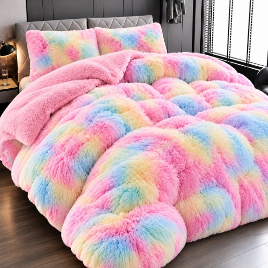 Set Pilotă Fluffy Pat Dublu 200x230 cm cu 2 Fețe de Pernă – Model Multicolor Pastel, PF-005 Pilote Fluffy