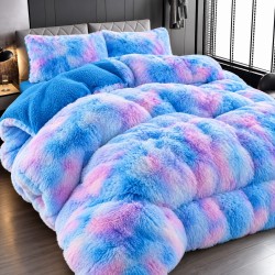 Pilota Fluffy cu Blăniță 200x230 cm + 2 fețe de pernă – Albastru Lila Degrade, PF-036