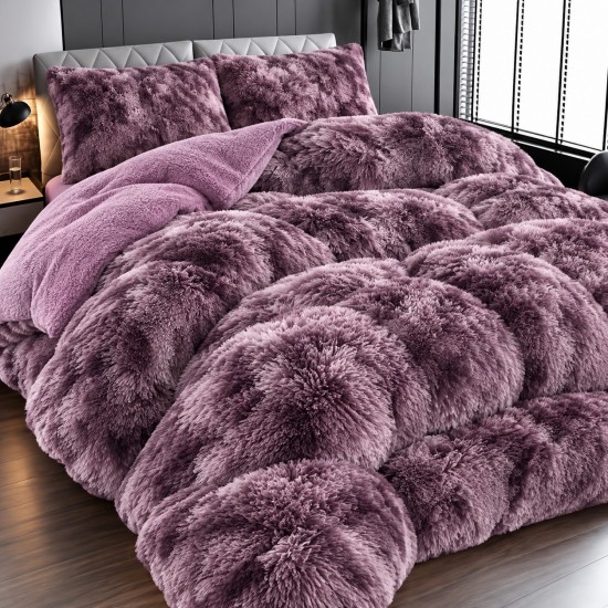 Pilota Fluffy cu Blăniță 200x230 cm + 2 fețe de pernă – Mov Pudrat Catifelat, PF-034 Pilote Fluffy