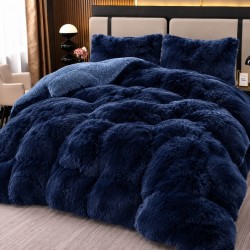 Pilota Fluffy cu Blăniță 200x230 cm + 2 fețe de pernă – Model Albastru, PF-017