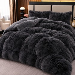 Pilota Fluffy cu Blăniță 200x230 cm + 2 fețe de pernă – Model Gri inchis, PF-032