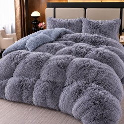 Pilota Fluffy cu Blăniță 200x230 cm + 2 fețe de pernă – Model Gri deschis, PF-031