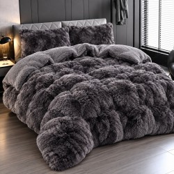 Pilota Fluffy cu Blăniță 200x230 cm + 2 fețe de pernă – Model Gri inchis, PF-011