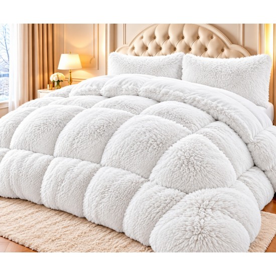 Set Pilotă Fluffy Pat Dublu 200x230 cm cu 2 Fețe de Pernă – Model Alb, PF-004 Pilote Fluffy