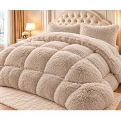 Set Pilotă Fluffy Pat Dublu 200x230 cm cu 2 Fețe de Pernă – Model Bej, PF-009