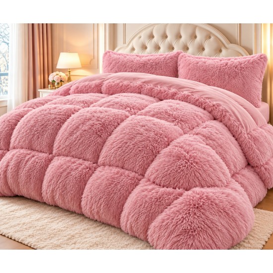 Set Pilotă Fluffy Pat Dublu 200x230 cm cu 2 Fețe de Pernă – Model Roz, PF-010 Pilote Fluffy