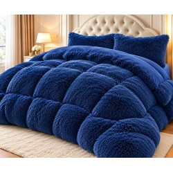 Set Pilotă Fluffy Pat Dublu 200x230 cm cu 2 Fețe de Pernă – Model Albastru Regal, PF-012