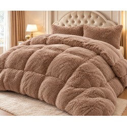 Set Pilotă Fluffy Pat Dublu 200x230 cm cu 2 Fețe de Pernă – Model Maro, PF-013