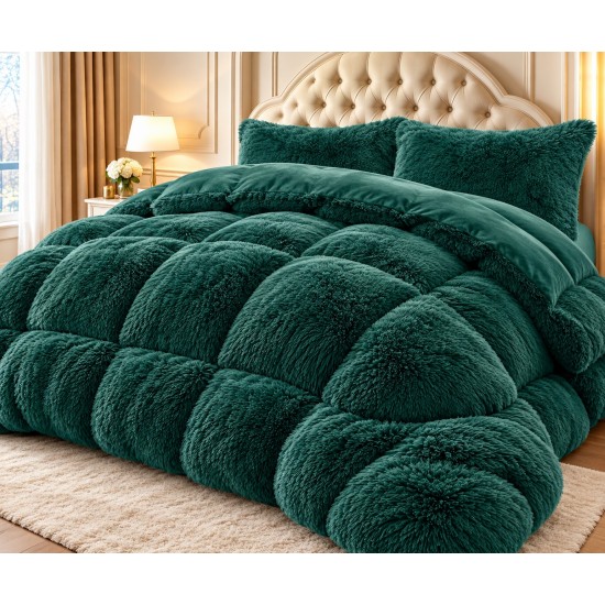 Set Pilotă Fluffy Pat Dublu 200x230 cm cu 2 Fețe de Pernă – Model Verde Smarald, PF-016 Pilote Fluffy