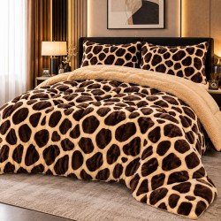 Set Pilota Pufoasa Cocolino, 3 Piese, 200x230 cm, Maro-Crem, animal print, PDC-057