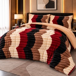 Set Pilota Pufoasa Cocolino, 3 Piese, 200x230 cm, Multicolor-Rosu, valuri, PDC-031