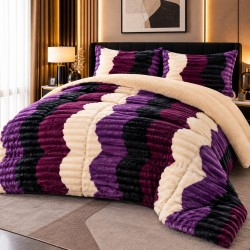 Set Pilota Pufoasa Cocolino, 3 Piese, 200x230 cm, Multicolor-Mov, valuri, PDC-032