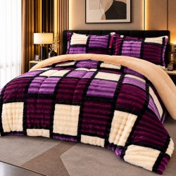 Set Pilota Pufoasa Cocolino, 3 Piese, 200x230 cm, Multicolor-Mov, patrate, PDC-034
