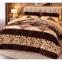 Set Pilota Pufoasa Cocolino, 3 Piese, 200x230 cm, Maro-Bej, animal print, PDC-035
