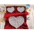 Lenjerie de Pat Dublu 4 Piese din Bumbac Satinat Superior – Model Inimă de Diamante, Roșu Bordo, LDBS-051