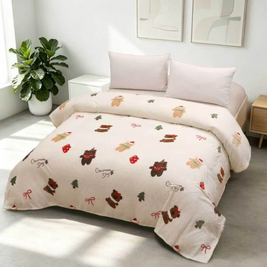 Pătură Cocolino 200x230 cm – Model Crăciun cu Ursuleți și Brăduți, Crem, Moale și Călduroasă, PTC-010 Oricare 3 la 159 lei