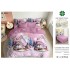 Set Lenjerie Pat Dublu 6 Piese Bumbac Finet – Model Crăciun cu Oameni de Zăpadă și Căsuțe Roz, LTC-050