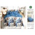Set Lenjerie Pat Dublu 6 Piese Bumbac Finet – Model Crăciun cu Oameni de Zăpadă Albaștri, LTC-054