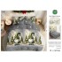Set Lenjerie Pat Dublu 6 Piese Bumbac Finet – Model Crăciun cu Spiriduși Verzi și Brazi, Gri Elegant, LTC-074