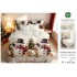 Set Lenjerie Pat Dublu 6 Piese Bumbac Finet – Model Crăciun cu Oameni de Zăpadă și Globuri Aurii, Alb Elegant, LTC-075