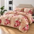 Set Lenjerie Pufoasa Cocolino cu Elastic, 4 Piese, Pat 2 Persoane, Bej-Rosu, flori, LEC-087