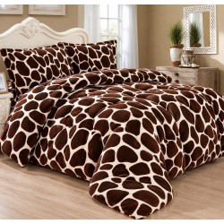 Set Lenjerie Pufoasa Cocolino cu Elastic, 4 Piese, Pat 2 Persoane, Maro-Crem, animal print, LEC-059