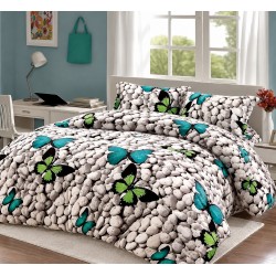 Set Lenjerie Pufoasa Cocolino cu Elastic, 4 Piese, Pat 2 Persoane, Gri, fluturi, LEC-004