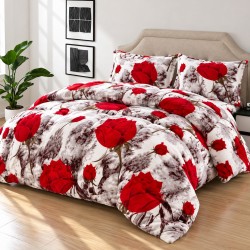 Set Lenjerie Cocolino 4 Piese Pat Dublu cu Elastic – Model Trandafiri Roșii, LEC-044
