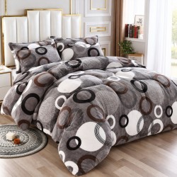 Set Lenjerie Pufoasa Cocolino cu Elastic, 4 Piese, Pat 2 Persoane, Alb-Gri, cercuri, LEC-023