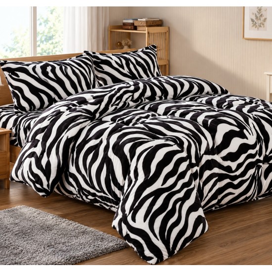 Set Lenjerie Pufoasa Cocolino cu Elastic, 4 Piese, Pat 2 Persoane, Alb-Negru, LEC-017 Lenjerii Cocolino 4 piese cu ELASTIC