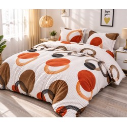 Set Lenjerie Pufoasa Cocolino cu Elastic, 4 Piese, Pat 2 Persoane, Crem-Multicolor, cercuri, LEC-033
