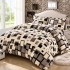 Set Lenjerie Cocolino 4 Piese Pat Dublu cu Cearșaf cu Elastic – Model Geometric Crem cu Negru și Gri, LEC-013