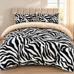 Pilotă cu Blăniță 200x230 cm + 2 Fețe de Pernă – Model Zebra Alb-Negru, PDC-021