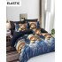 Set Lenjerie Bumbac Satinat 4 Piese Pat Dublu cu Cearșaf cu Elastic – Model Ursuleți pe Nori, Albastru Închis, LES-066