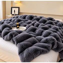 Pătură Cocolino Pufoasă din Blăniță Artificială de Iepure 200x230 cm – Model Gri Închis, PCI-054