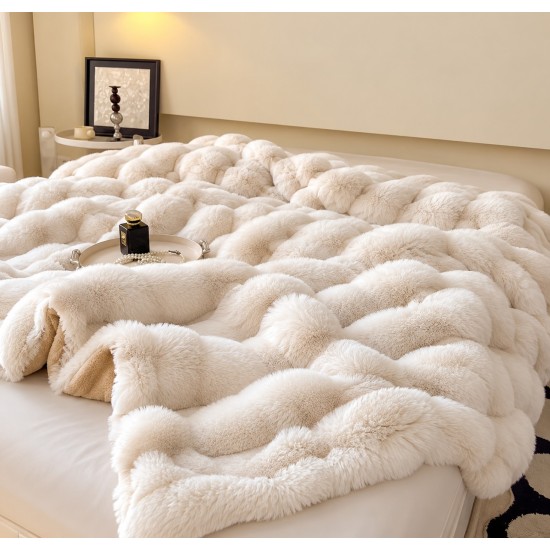 Pătură Cocolino Pufoasă din Blăniță Artificială de Iepure 200x230 cm – Model Maro Cappuccino, PCI-074 Paturi Blanita Iepure