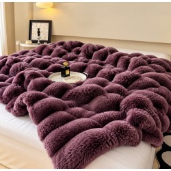 Pătură Cocolino Pufoasă din Blăniță Artificială de Iepure 200x230 cm – Model Mov Prună, PCI-077